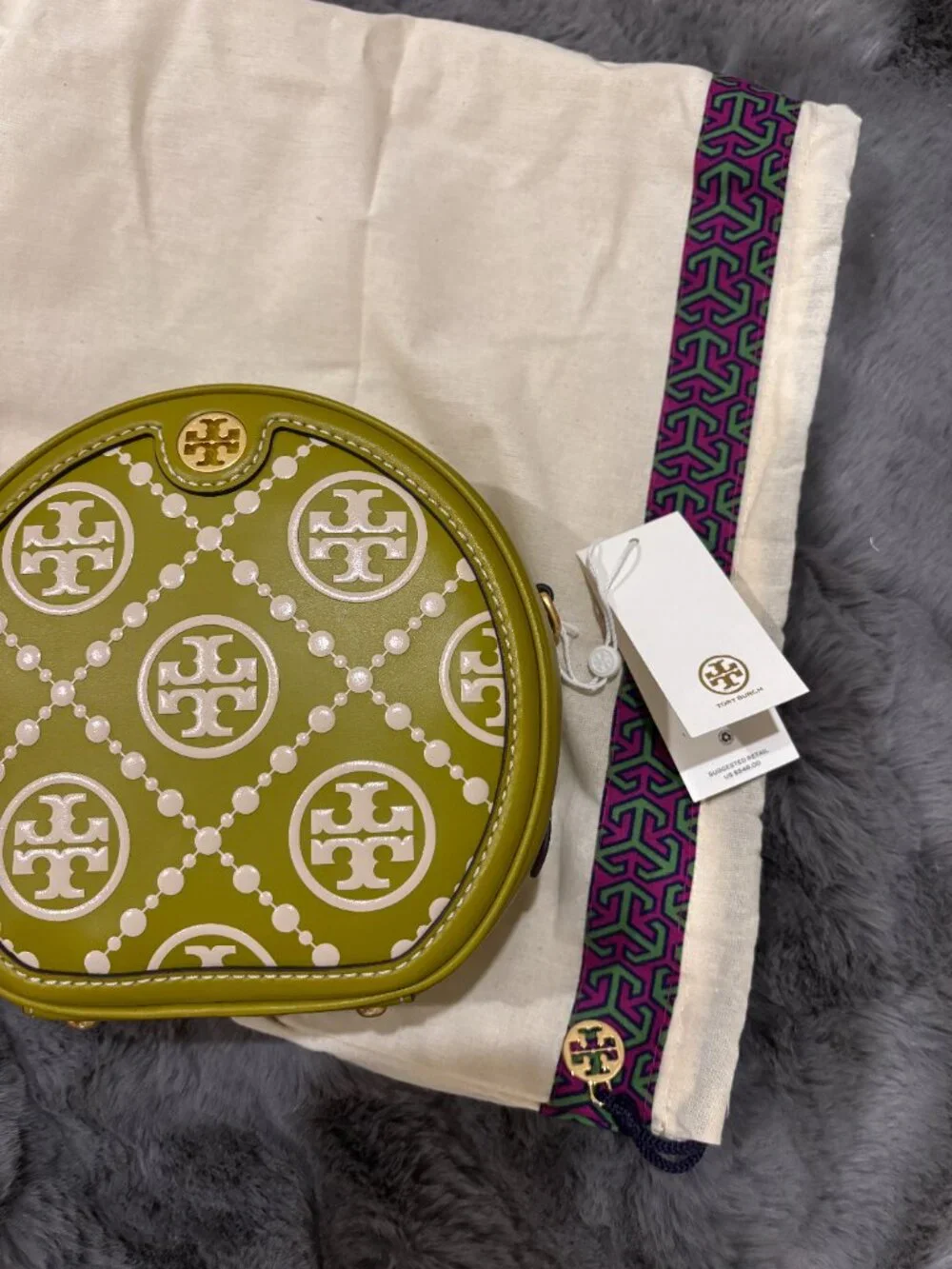 NEW Tory Burch Circle Crossbody Bag Moon T Monogram Leather Lime Olive Green